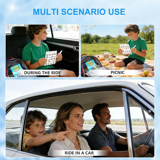 Road Trip Travel Game for Kids and Adults | 10 Double-Sided Cards, 18 Categories, Paper Cards, Educational Travel Entertainment
