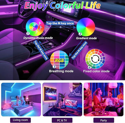 Car Led Strip Lights, Interior Car Lights, App Control Ambient Lighting Kit With RGB 16 Million Colors Fiber Optics&Music Sync Rhythm, USB Neon Light Accessories for Center Console&Dashboard, Upgraded