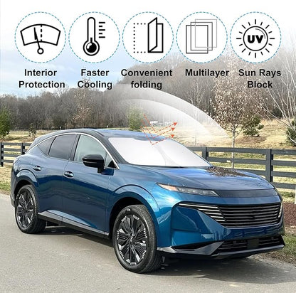 TINGLU Sun Shade for Nissan Murano 2025 2026 Accessories Windshield Sun Shade Window Shade UV Rays Protection Sun Visor Cover with Steering Wheel Sunshade Storage Bag