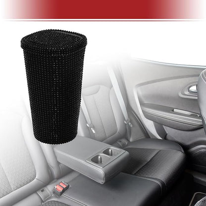 ACROPIX Car Trash Can Trash Bin Rhinestones Portable 3.5" Length 3.5" Width 6.3" Height Black Rhinestone Plastic