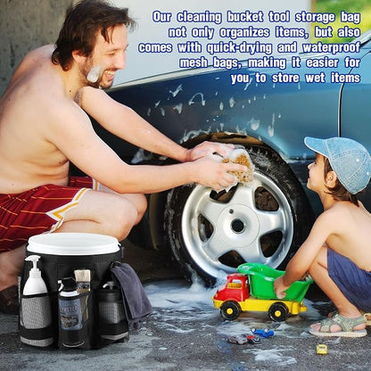 2 Pcs Bucket Organizer for 5 Gallon Car Wash Caddy Bucket Tool Bag with 6 Mesh Pockets for Cleaning Garden Fishing Tools, Bag Only