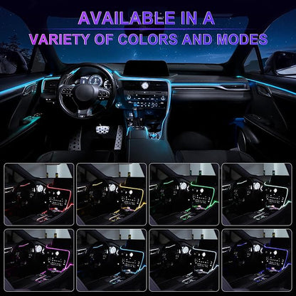 LivTee Smart Car LED Interior Lights with USB Port, LED Strip Fiber Optic Lights, Wireless App and Remote Control, Sync to Music, Car Accessories Gifts for Women and Men, 6 in 1