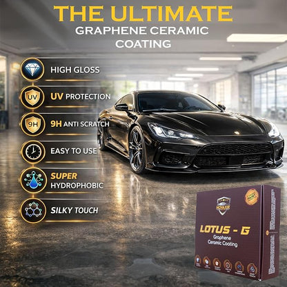 Lotus-G Graphene Ceramic Coating Kit Ceramic Coating & IPA Cleaner 3-Year Paint Protection, 9H Hardness, High Gloss, UV Shield, Super Hydrophobic Car Detailing Set with Towels & Pads, 50ml