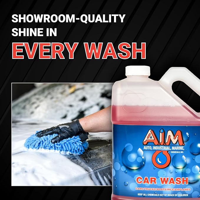 AIM Chemicals Car Wash - High Foam Formula Car Shampoo, Professional Car Wash Shampoo Compatible with Ceramic Coatings - Ideal for Foam Guns - Streak-Free Finish for Detailing - 5 Gal
