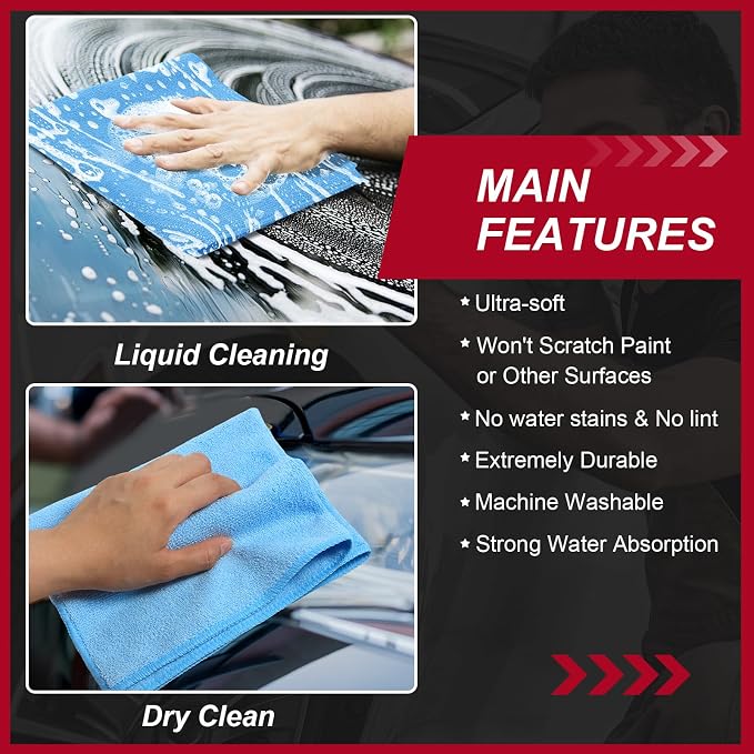 Oudain 200 Pcs Microfiber Cleaning Cloth 16x16 Inch Microfiber Towels for Car Ultra Absorbent Cleaning Rags Reusable Lint Free Streak Free Detailing Towel for Car Washing Drying Dusting (Blue)