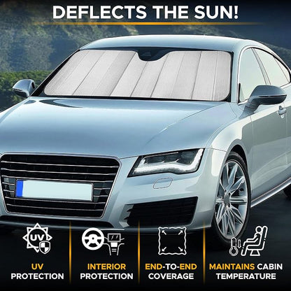 EcoNour Accordion Car Windshield Sun Shade (Gray) | Foldable Car Window Shades for UV Protection & Heat Block | Keeps Interior Cool | Sun Blocker for Front Window | 58 x 28 Inches