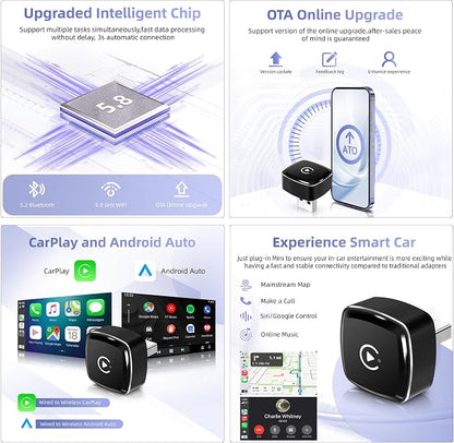 LEXXSON Wireless CarPlay Adapter for iPhone, Plug and Play, Fast and Stable Connection 2 in 1 Android Auto Wireless Adapter for CarPlay＆Android