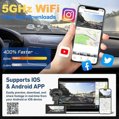 Dash Cam for Cars, 4K 2160P Front Car Camera | Built-in G-Sensor, 5GHz WiFi, iOS/Android Mobile App, 24H Parking Mode, Loop Recording, WDR, Night Vision