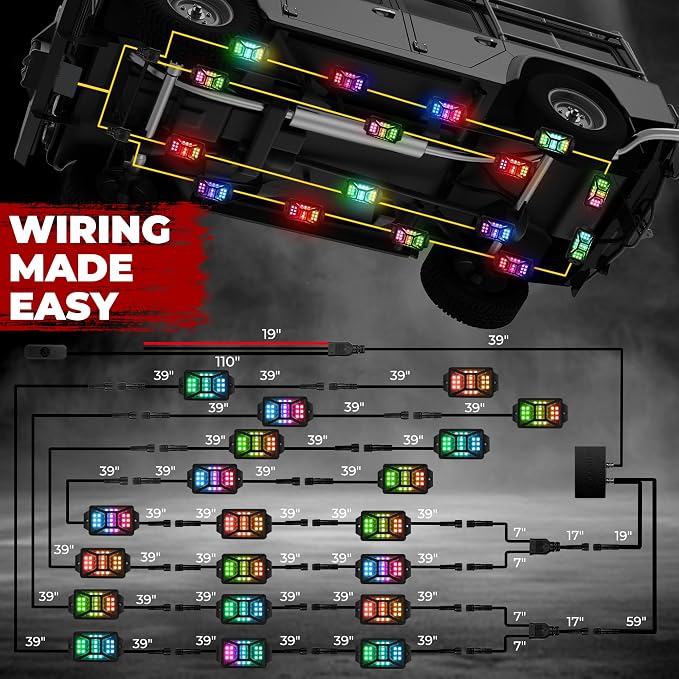 20 Pods Five Sided RGB Rock Lights for Trucks Jeep UTV SUV ATV Golf Cart, Multi Chasing Color App/Remote Control Led Rock Lights with Music Mode, Waterproof Exterior Underglow Kits for Cars(Patented)