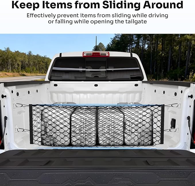 Canvcle Trunk Bed Cargo Net for 2023-2025 2026 Chevy Colorado & GMC Canyon Accessories Envelope Style Mesh Trunk Net Colorado Adjustable Elastic Nylon Rear Canyon Cargo Net with Hooks