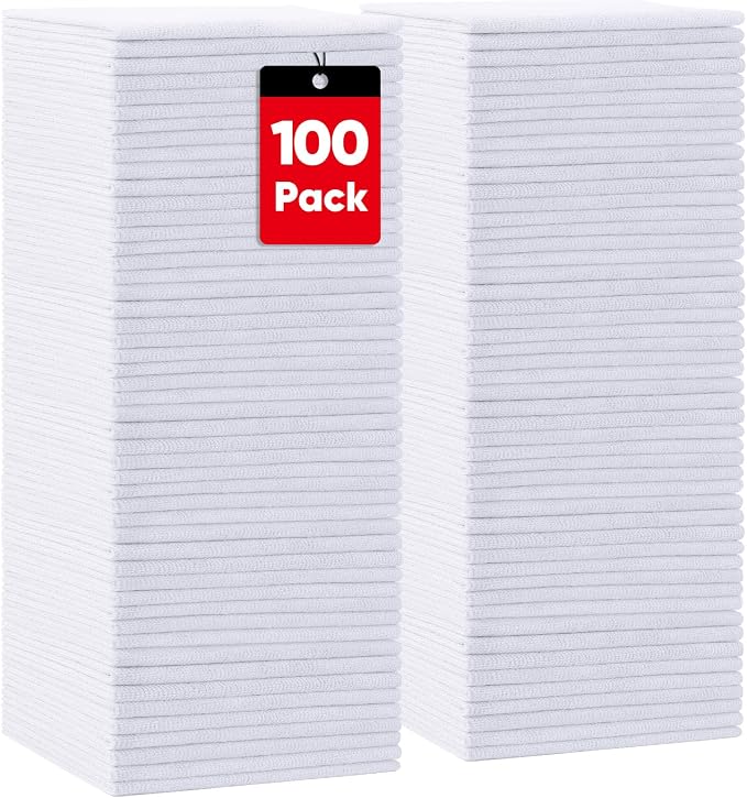 HOMEXCEL White Microfiber Cleaning Cloths 100 Pack, Reusable Cleaning Rags Shop Towels - Bulk Multipurpose Microfiber Towels, Lint Free Cleaning Towels for Car, House & Kitchen, 11.5 x 11.5 inch