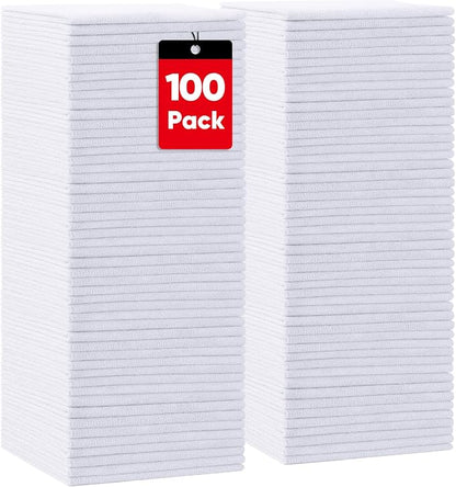 HOMEXCEL White Microfiber Cleaning Cloths 100 Pack, Reusable Cleaning Rags Shop Towels - Bulk Multipurpose Microfiber Towels, Lint Free Cleaning Towels for Car, House & Kitchen, 11.5 x 11.5 inch