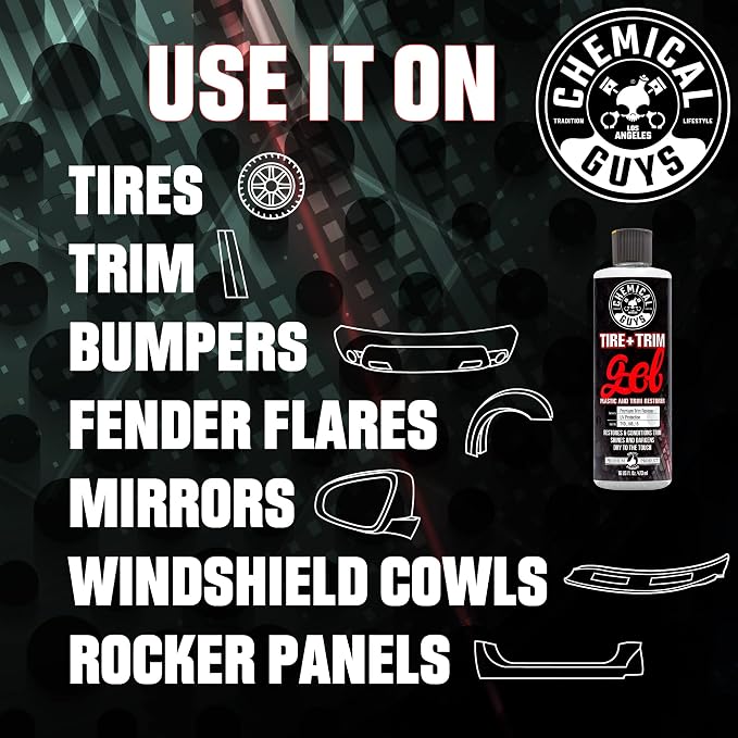 Chemical Guys Tire And Trim Gel For Plastic And Rubber, Restores Faded Tires, Trim, And Bumpers, Enhances Shine And Protection, Safe For Cars, Trucks, SUVs, Motorcycles, RVs & More, 16 Fl Oz