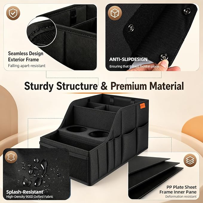 Car Seat Organizer Backseat and Passenger Seat Organizer with 9 Compartments 2 Cup Holders Car Organizer Front Seat Storage for Travel Kids，Black
