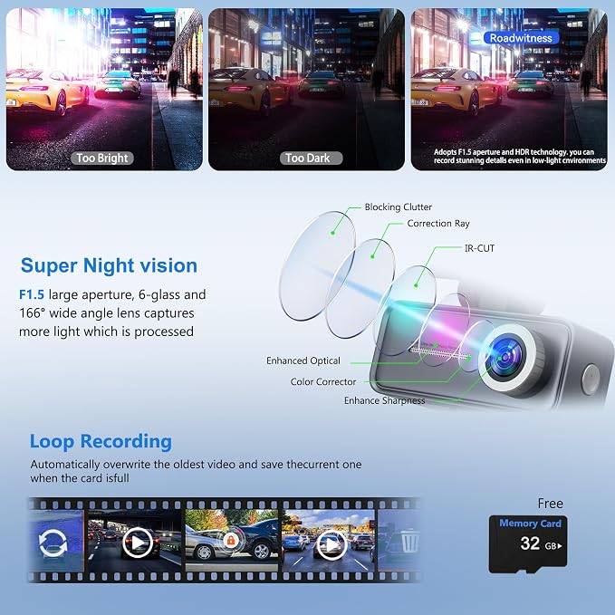 4K Mini Dash Cam Front，Front Dash Camera for Cars，WiFi Car Camera with Voice Control, Night Vision, G-Sensor,24H Parking Mode, Loop Recording App, Dashcam 4K Included 32GB,Support 256GB