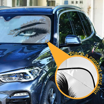 Woman Eyes Eyelash Car Windshield Sun Shade Foldable UV Ray Sun Visor Protector Sunshade to Keep Your Vehicle Cool (55" x 27.6")