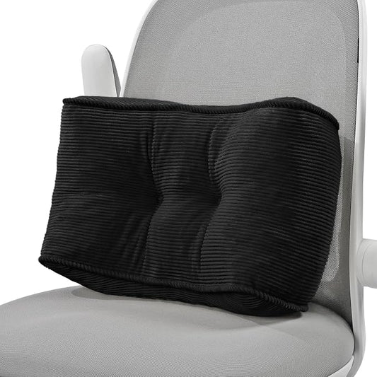 Lumbar Support Pillow for Office Chairs, Bite-Size Natural Latex Foam Back Support Pillow for Lower Back Pain Relief, Soft & Support Corduroy Desk Chair Cushion, M, Black