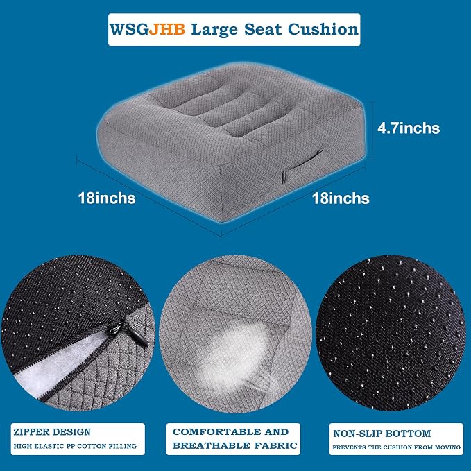 WSGJHB Office Chair Cushion Pillow Adult Car Booster Seat Cushions for Short People Effectively Increase Field of View Lower Back Fatigue Relief, for Cars, Office, Home Anti-Slip 18x18x4.7 inchs Gray