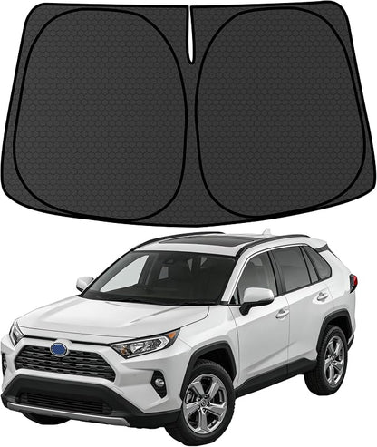 RAV4 Customized Windshield Sun Shade for 2019-2026 RAV4 LE | XLE | XLE Premium | Adventure | TRD Off-Road | Prime Front Window Sunshade Protector Foldable Blocks UV Rays Keep Car Cooler Accessories
