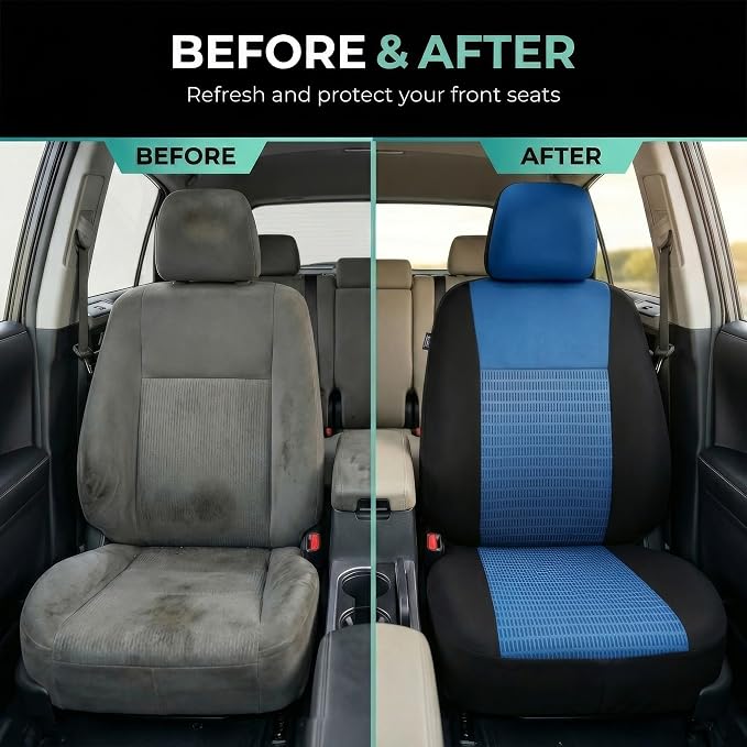 FH Group Car Seat Covers Trendy Elegance Blue Full Set Automotive Seat Covers, Airbag and Split Rear Combo Non-Slip Dash Grip Pad Universal Fit Interior Accessories Cars Trucks SUV Car Accessories