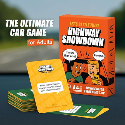 WELL BALANCED Highway Showdown – Fun & Competitive Trivia Car Game for Adults & Teens, Road Trip Travel Essentials