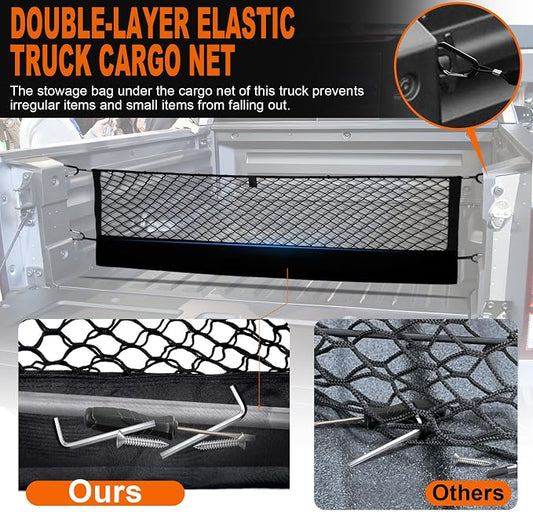 Envelope Style Truck Cargo Net for Honda Ridgeline 2017-2024 2025 Accessories, Heavy Duty Carabiners Highly Elastic Truck Bed Mesh Cargo Net