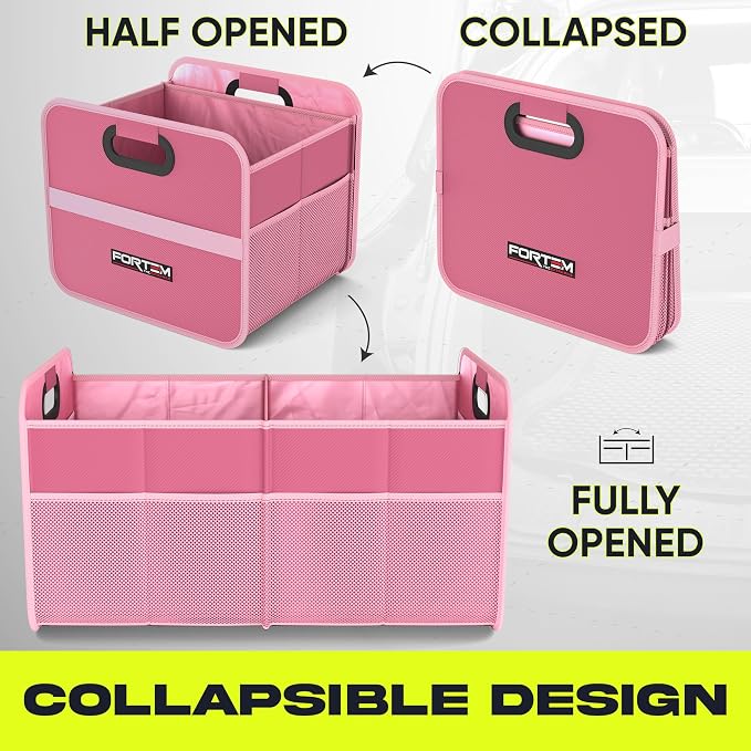 FORTEM Car Trunk Organizer, Collapsible Two Compartment Organizer, Foldable SUV & Truck Storage for Car Accessories for Women Men, Non Slip Bottom, Sturdy Side Walls, Strong Handles, 45L