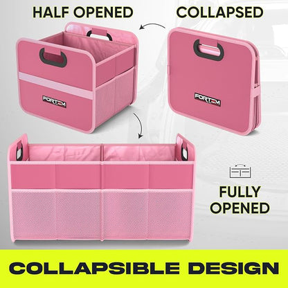 FORTEM Car Trunk Organizer, Collapsible Two Compartment Organizer, Foldable SUV & Truck Storage for Car Accessories for Women Men, Non Slip Bottom, Sturdy Side Walls, Strong Handles, 45L