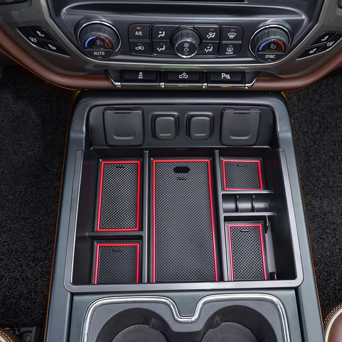 EDBETOS Console Organizer Compatible with 2014-2018 Chevy Silverado/GMC Sierra 1500 and 2015-2019 Silverado/Sierra 2500HD/3500HD Accessories Compartment Insert Tray - Full Console w/Bucket Seats ONLY