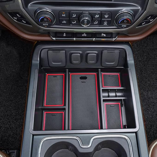 EDBETOS Console Organizer Compatible with 2014-2018 Chevy Silverado/GMC Sierra 1500 and 2015-2019 Silverado/Sierra 2500HD/3500HD Accessories Compartment Insert Tray - Full Console w/Bucket Seats ONLY