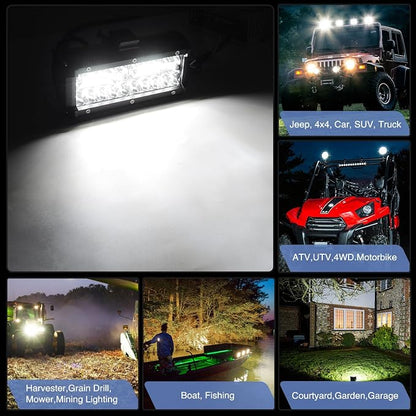 Nilight ZH303 2PCS 6.5 Inch 120W Spot & Flood Combo Driving 16AWG Wiring Harness for Led Work Light Triple Rows Off-Road Truck Car ATV SUV, 2 Years Warranty, White