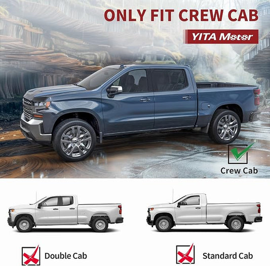 YITAMOTOR 6 Inches Running Boards Compatible with 2019-2026 Chevy Silverado/GMC Sierra 1500 Crew Cab, 2020-2026 2500HD 3500HD Crew Cab, Black Side Steps Black Nerf Bars