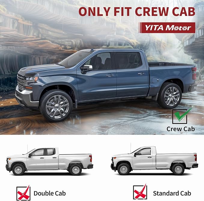 YITAMOTOR Drop Running Boards Compatible with 2019-2026 Chevy Silverado/GMC Sierra 1500 Crew Cab, 2020-2026 2500HD 3500HD Crew Cab Carbon Steel Side Steps Nerf Bars Rails(Excl. 2019 1500 LD)