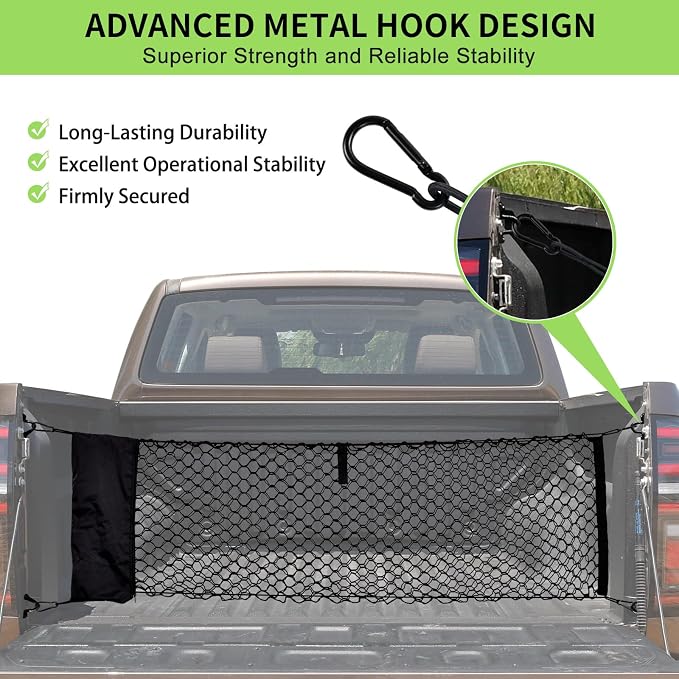 Cargo Net for Pickup Truck Bed, 50 x 17.7 inches, Compatible with Ford F150, F150/F250, Chevy Silverado, GMC Sierra - Upgraded Storage Bag