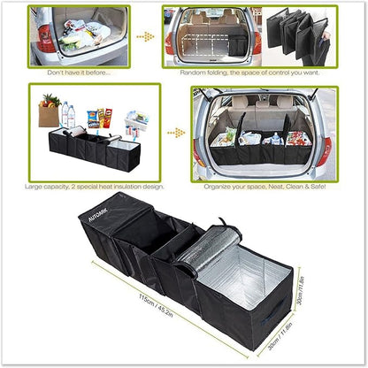Cargo Foldable Multi Compartment Fabric Car Truck Van SUV Storage Basket Trunk Organizer and Cooler Set,Black,AK-018