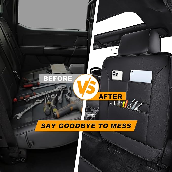 IKABEVEM for Ford F150 2009-2024 2025 2026 Seat Covers & F250 F350 F450 2017-2025 2026 Seat Cushion Cover with Faux Leather(Full Set,Black&Grey)