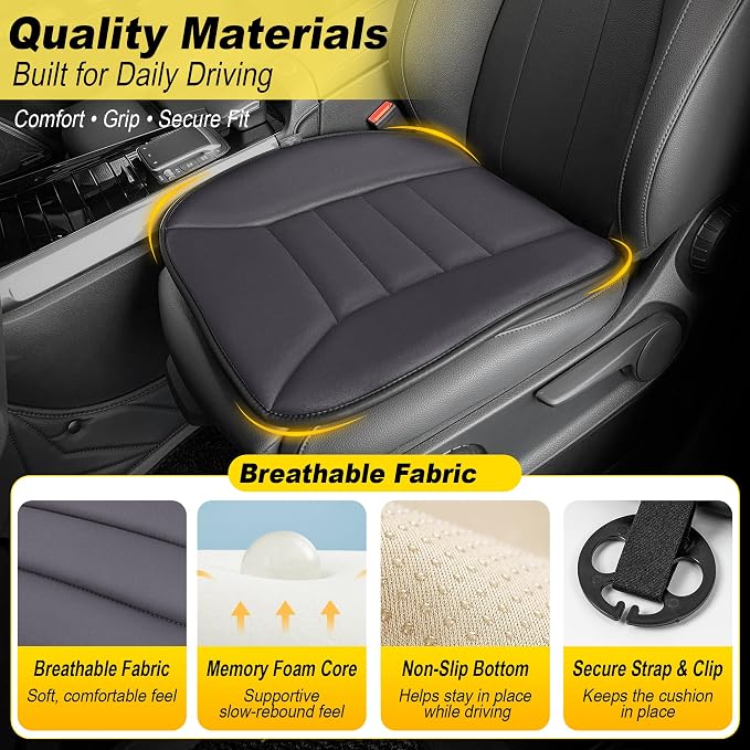kingphenix 3-Piece Car Seat Cushion Set, 1.2inch Memory Foam Comfort, 2 Front Automotive Seat Cushions + Rear Bench Cushion, Non-Slip Bottom, Fits Sedan SUV Truck Van, Car & Office Chair, Dark Grey