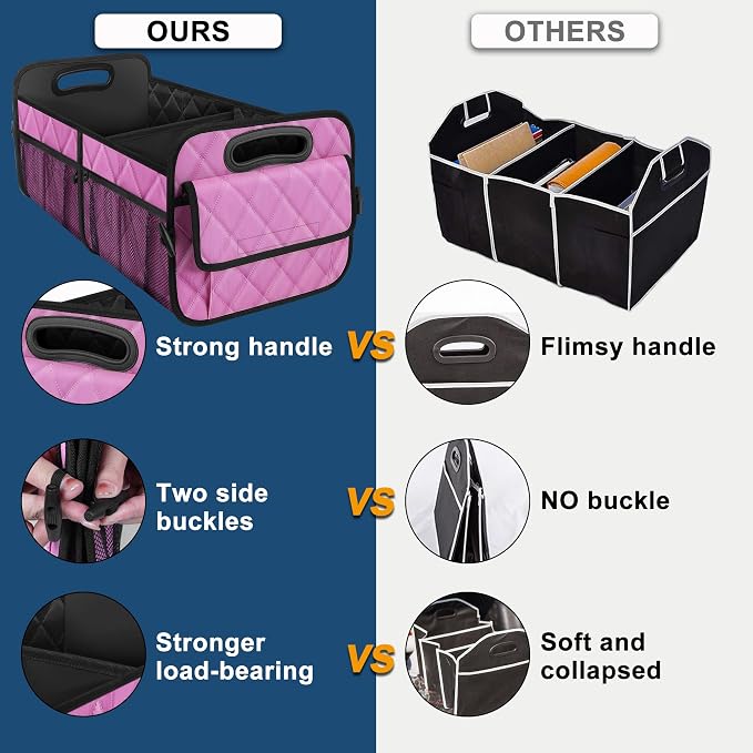 Deosk Car Trunk Organizer for SUV, Car Organizers and Storage with Reinforced Handles, Car Accessories for Women/Men 70L Waterproof Polyester Trunk Organizer(Large, Pink)
