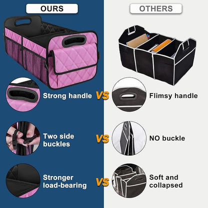 Deosk Car Trunk Organizer for SUV, Car Organizers and Storage with Reinforced Handles, Car Accessories for Women/Men 70L Waterproof Polyester Trunk Organizer(Large, Pink)