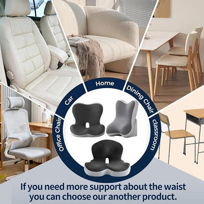 Ergonomic Memory Foam Seat Cushion, Lumbar Support Non Slip for Truck Driver Long Driving Office Chair Back Tailbone Pain Relief Black
