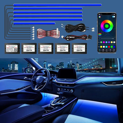 Acrylic Interior Car Lights - 6 in 1 LED Strip Lights with APP Control, 175 inches 593 LEDs Fiber Optic Lights, RGB Neon Car Ambient Lighting Kit