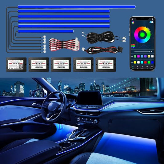Acrylic Interior Car Lights - 6 in 1 LED Strip Lights with APP Control, 175 inches 593 LEDs Fiber Optic Lights, RGB Neon Car Ambient Lighting Kit