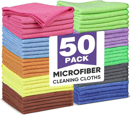 TEAWOO 10 Colors Microfiber Cleaning Cloths, 50 Pack Assorted Cleaning Rags, Highly Absorbent Microfiber Towels for Car, Kitchen, Bathroom and Household Cleaning, 11.8"X11.8"
