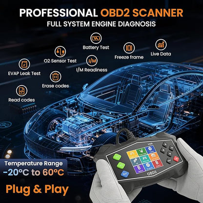 OBD2 Scanner Diagnostic Tool, Code Reader for Check Engine Light with Battery Test, EVAP System(Mode 8), O2 Sensor & I/M Readiness, Automotive Engine Fault Scanner for All OBDII Protocol Cars