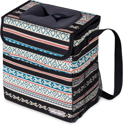 SIBOFUEGO Car Garbage Can Cute - Leak-Proof Car Trash Can with Lid and Storage Pockets, Car Trash Bin for Men and Women, Boho Aztec Essentials: Must-Have Car Interior Accessories (Beige Aztec Motif)