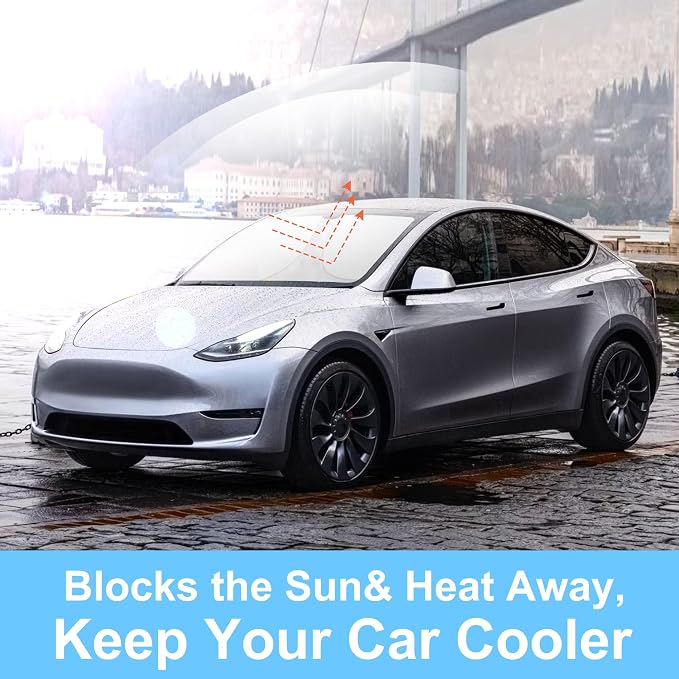 TINGLU Sun Shade for Tesla Model Y Model 3 2017-2025 2026(Fit 2025 2026 Model Y Juniper/2024 Model 3 Highland) Accessories Windshield Sun Shade Window Shade UV Rays Protection Sun Visor Cover