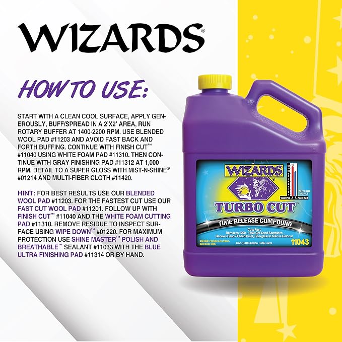 Wizards Turbo Cut Buffing Compound for Car Scratch Repair - 1 Gallon - Removes 1200-1500 Scratches - Rubbing Compound for Cars & Boats - Paint Restorer for Vehicles