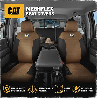 CAT MeshFlex Seat Covers Full Set for Full-Size Pickup Trucks Only - Beige | Front Bucket Seat Covers & 60/40 Split Rear Bench Protector – Interior Accessories For F-150, Silverado, Ram, Sierra & Tundra