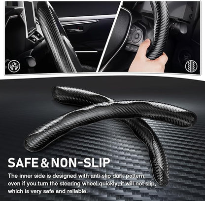Cartist Carbon Fiber Steering Wheel Cover - Anti-Slip, Steering Wheel Cover for Men/Women - Durable, Universal Car Accessory (Black)