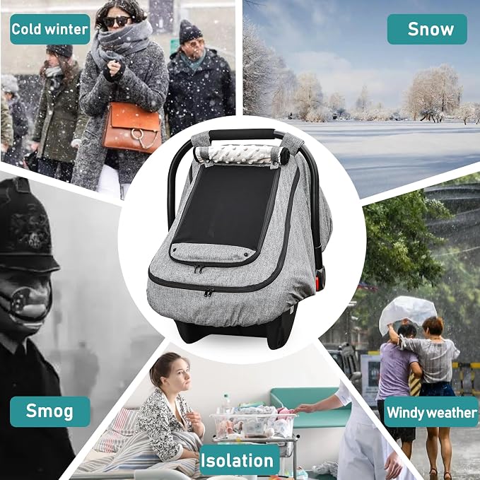 Waterproof Baby Car Seat Cover，YVMVDV Patented Cold Weather Carseat Cover for Babies,Infant Car Seat Cover Canopy for Boy Girls,Windproof Car Seat Canopy for Boys & Girls, Keeps Babies Warm